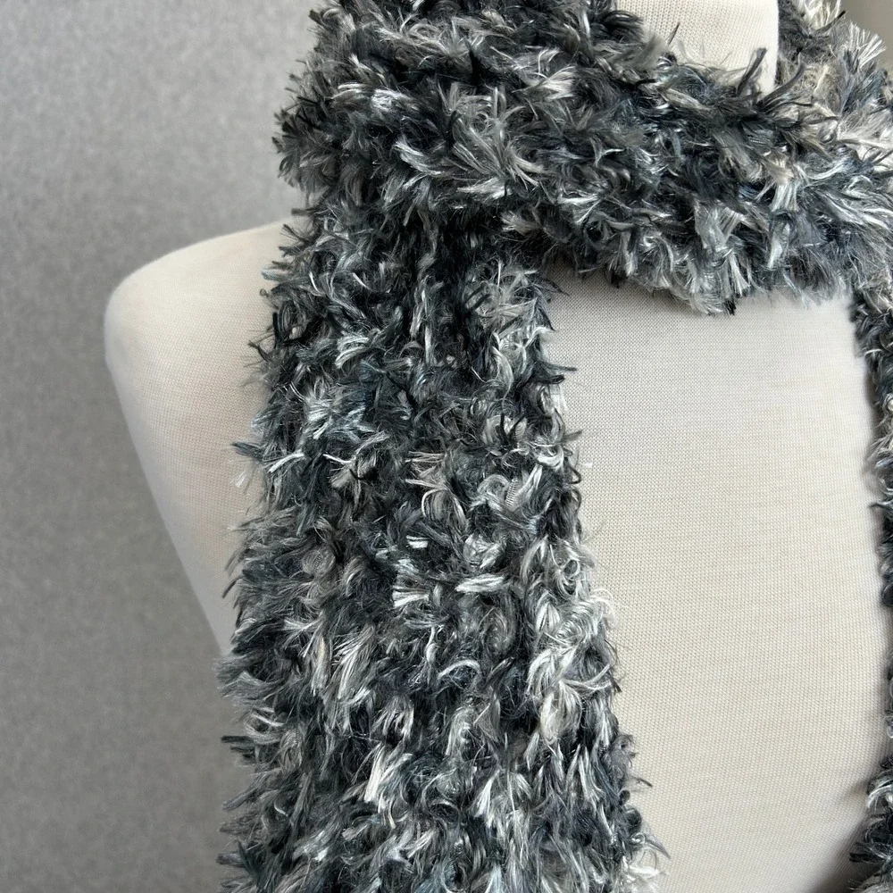 Cejon Scarf Gray Black White Shaggy Eyelash Knit Fuzzy Winter Accessory Womens